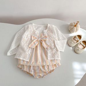 Conjunto de Ropa de Verano PP2026 para Bebés <span class=keywords><strong>y</strong></span> Niños Pequeños, Camisa a Rayas con Nudo <span class=keywords><strong>y</strong></span> Pantalones, 2 Piezas, Venta al Por Mayor - Product Image 4
