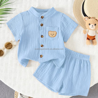 Ensemble de vêtements décontractés d'été pour bébés filles, haut et short en mousseline brodés d'un ours, fabriqués sur mesure, vêtements neutres pour tout-petits