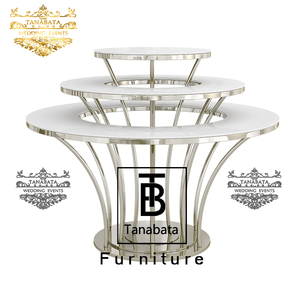 Đồ Trang Trí Đám Cưới Mặt Kính Cho Thuê Bàn Bánh Cưới Bằng Thép Không Gỉ Màu Vàng Kim - Product Image 6