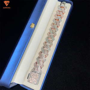 Hip Hop Rosé<span class=keywords><strong>gold</strong></span> Tow Tone Miami 23mm 4 Reihen Cuban Link Moissan ite Vvs Armband Massiv Sterling Silber für Männer - Product Image 5