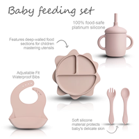 Ensemble d'alimentation de bébé en silicone écologique pour enfants, fournitures de sevrage, y compris assiette tasse bavoir cuillère fourchette tout-petits sans BPA