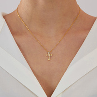 Dainty Ankh Petit Collier En Gros En Acier Inoxydable Plaqué Or Zircons Croix Égyptienne Pendentif Sautoirs Collier Femmes