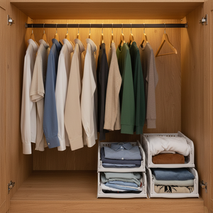 Organizador de Almacenamiento para <span class=keywords><strong>Armario</strong></span>, de Plástico Ventilado y Extensible, con 2 Alturas Ajustables, para Ropa, Ropa Interior y Pantalones - Product Image 1