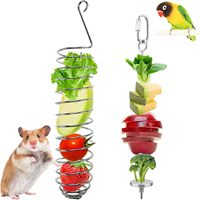 Mangeoire suspendue en acier inoxydable pour fruits et légumes, support de nourriture à fixer sur cage pour perroquets, hamsters et autres petits animaux