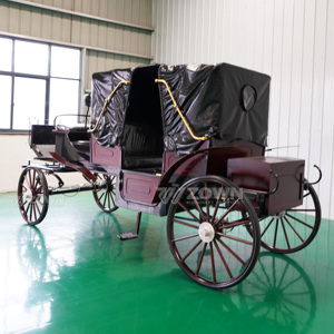 Classic <b>Coach</b> Sightseeing Cart Foldable Black Leather Canopy Wedding Prop - Product Image 3
