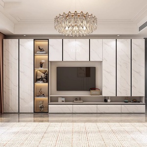 Meuble TV sur mesure blanc de style moderne, meuble de salon, console de luxe, support mural pour écran - Product Image 6