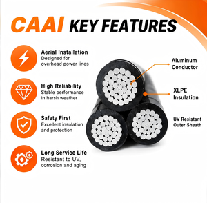 CAA-Y ABC 3x120 + N70 ASTM B LV linea coperta <span class=keywords><strong>AL</strong></span> + AAAC cavo XLPE servizio goccia 4core fase + neutro senza illuminazione EESCABLE - Product Image 2