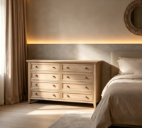Commode de chambre traditionnelle en bois massif à 6 tiroirs, couleur bois naturel, en chêne blanc d'Amérique du Nord