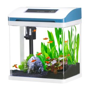 Klein Glas <span class=keywords><strong>2</strong></span> <span class=keywords><strong>Gallon</strong></span> Aquarium Zelfreinigende Led Temperatuur Display Filter Aquarium Mini Tafelblad Bekijken Goudvis <span class=keywords><strong>Tank</strong></span> - Product Image 1