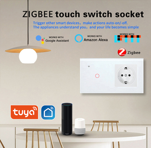 Tuya ZigBee thông minh chuyển đổi và ổ cắm EU chứng nhận kết hợp Glass Bảng điều chỉnh Alice ứng dụng bằng giọng nói từ xa trên Off chuyển đổi - Product Image 2