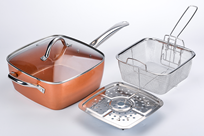 Juego de 4 Sartenes Multiusos de Cobre <span class=keywords><strong>y</strong></span> Aluminio para Freír, Aptas para Inducción <span class=keywords><strong>y</strong></span> Gas, con Tapa - Product Image 4