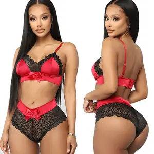 ZZYUP 2021 été Sexy sans couture Lingerie ensembles femmes dentelle nœud papillon Push Up soutien-gorge culotte ensemble Sexy col en V chaud érotique haut court sous-vêtements