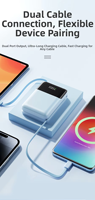 Cadeau promotionnel, batterie externe 22,5 W, 10 000 mAh, câbles intégrés, station de charge rapide, lumière LED, batteries externes portables