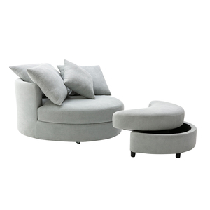 Swivel Home Light Grey Round Sofa With Storage <strong>Ottoman</strong> <strong>Barrel</strong> <strong>Chairs</strong> for Living Room Leisure Couch - Product Image 3
