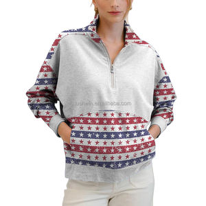 Sweat-shirt à col montant pour femme Lushwin, imprimé drapeau américain délavé, étoiles et rayures, avec poche kangourou - Product Image 2