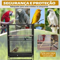 Cage à perroquets noire spacieuse avec roulettes, étagère de rangement inférieure, plusieurs perchoirs, plateau de nettoyage amovible, structure en acier inoxydable, émail thermolaqué