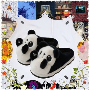 Chaussons d'hiver pour femme, à bout fermé, en peluche motif panda, chauds, en coton épais, antidérapants en EVA, doux, rehaussants - Product Image 3