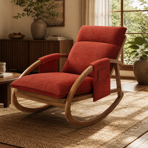 <span class=keywords><strong>Poltrona</strong></span> a <span class=keywords><strong>dondolo</strong></span> in tessuto stile Mid-Century con struttura in legno e tasca laterale <span class=keywords><strong>per</strong></span> soggiorno, camera da letto, sala lettura - Product Image 4