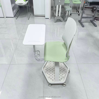 Table de formation scolaire et de bureau intégrée moderne et durable avec chaise, tableau d'écriture, pliable, en métal, réglable en hauteur, ergonomique
