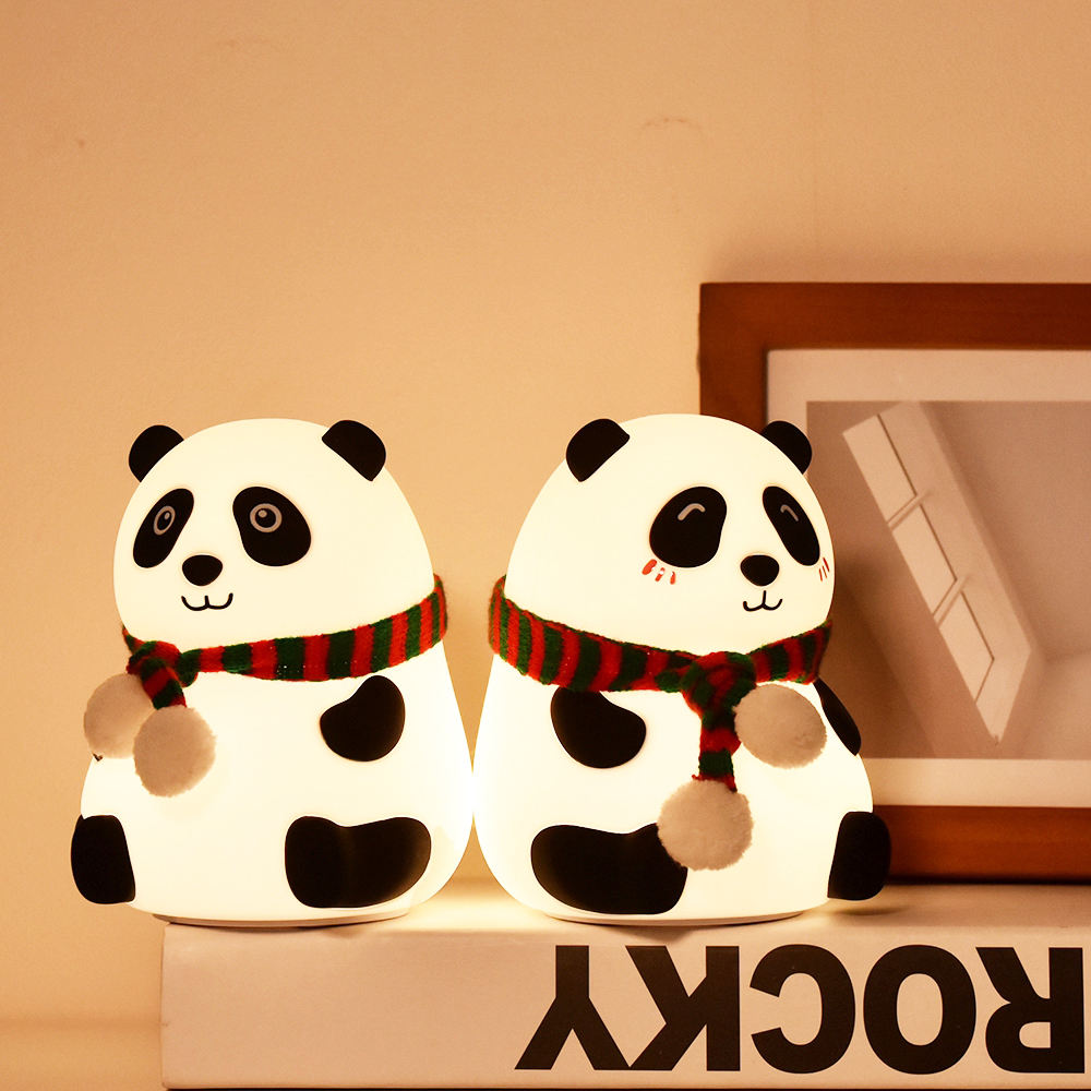 Factory Wholesale Rechargeable Silicone LED Night Light Mini Baby Touch Sensor Animal Panda Decorative Lighting for Kids' Bed