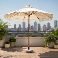 Parasol de jardin bohème avec franges, protection UV, mât en aluminium, pour bord de piscine et cour arrière