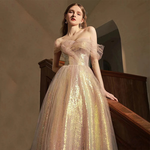 Off The Shoulder Glitter Ball Gown Empire Waist Formal Dress For Evening Party - Product Image 2