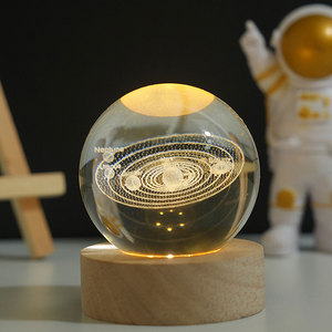 RGB 3D Crystal Ball <strong>Lamp</strong> USB Rechargeable LED Night Light <strong>With</strong> Wood Base - Product Image 5