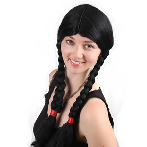 Peluca de <span class=keywords><strong>Addams</strong></span> para Cosplay, para Mujeres y Niñas, Larga, Negra, de Fibra Sintética, de Buena Calidad, para Halloween y Festivales - Product Image 2