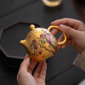 Théière en forme d'œuf de dragon plaqué or 24 carats Zhou Hongjie, en porcelaine, avec couvercle, pour service à thé Kung Fu - Product Image 2