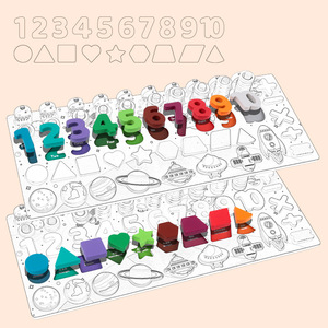 Tableau Montessori en bois sur le thème <span class=keywords><strong>de</strong></span> l'espace 4-en-1 : nombres, formes, tri, comptage, anneaux, pêche magnétique, jouet éducatif EN71 - Product Image 4
