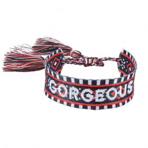 Bracelets d'amitié en tricot de haute qualité, taille ajustable, motif tressé, broderie tissée, avec pompon - Product Image 1