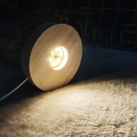Lampe LED ronde en bois blanc chaud de 10 cm, 5V, prise USB, base lumineuse en bois pour veilleuse, art en cristal