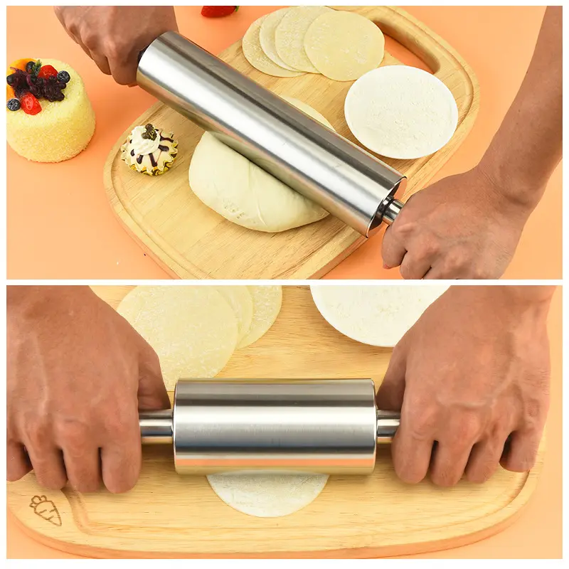 Stainless Steel Dough Roller Kitchen Baking Tools Rolling Pin For Dumpling Cookie Pizza