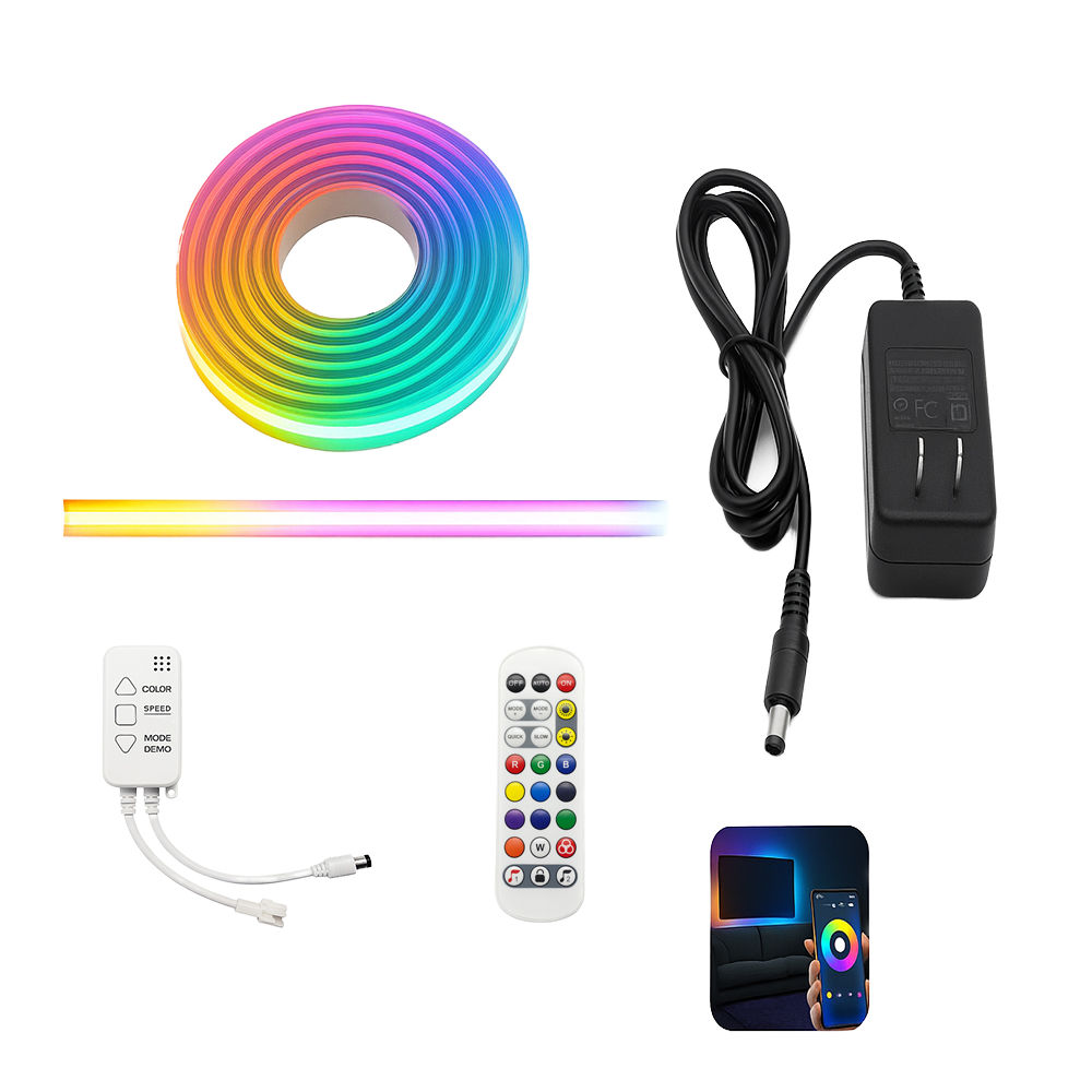 TUYA Neon LED Strip Lights 12-24V 84LEDs/M Silicone Neon Rope Light with Music Sync RGBIC Dreamcolor Chasing Strip Tape for Room