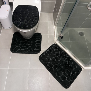 Tapis de bain en polaire gaufré Cangming, ensemble de 3 pièces, absorbant et antidérapant pour les toilettes et la douche - Product Image 4