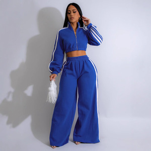 Tuta da <span class=keywords><strong>Donna</strong></span> con Striscia Laterale, Set 2 Pezzi, Top Corto con Zip e Cappuccio Sexy e Pantaloni Jogger, Completo Invernale Caldo - Product Image 3