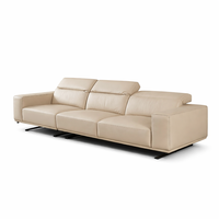 Canapé Chesterfield ergonomique en cuir véritable beige, design moderne minimaliste, élégant et durable, avec rembourrage en éponge, design bas profil pour salon