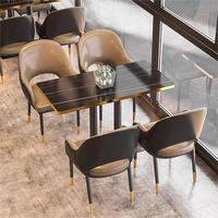 Mobilier de restaurant commercial de luxe moderne, banquette, restauration rapide, café, bar, hôtel, bar à domicile, ensemble de salle à manger en cuir PU noir et or