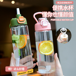 Portable Sports Water Bottle Large Capacity Plastic Cup With <b>Straw</b> For Outdoor <b>Travel</b> And Daily Use - Product Image 1