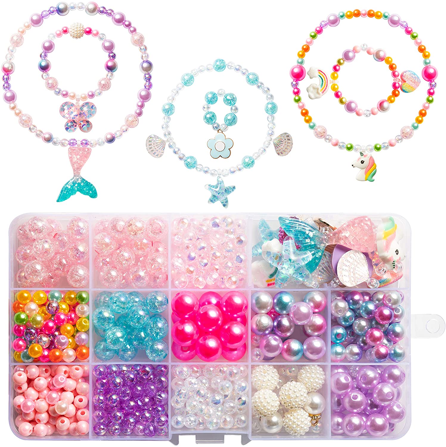 Set De Joyería De Unicornio De Madera – Collar Y Pulsera Con Cuentas Elásticas, Kit De Manualidades Para Niñas – Regalo De Cumpleaños