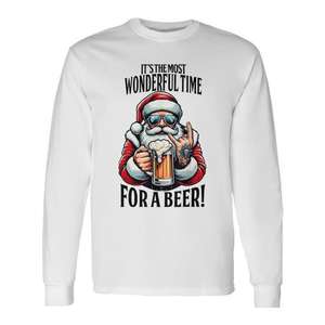 Camiseta genial de manga larga de Navidad de Santa Claus: es la mejor hora para tomar una cerveza - Product Image 1