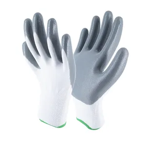 Bahçe için kaliteli 13G beyaz Polyester gri nitril kaplamalı iş eldiveni toptan