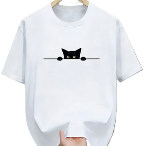 Kaos Grafis Mata Kucing Mengintip, Cetakan Kasual Minimalis Lucu untuk Pecinta Hewan Peliharaan, Nyaman, Lembut, dan Bernapas - Product Image 6