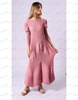 Vente en gros de vêtements d'été élégants pour femmes musulmanes de grande taille Miyake Vestidos plissés à manches longues Robe longue Boho Prom