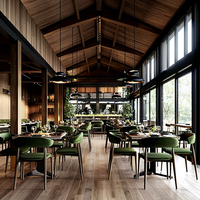 Meubles de restaurant commerciaux sur mesure Ron Group, table carrée en bois massif, ensemble de chaises ergonomiques en velours pour restaurant