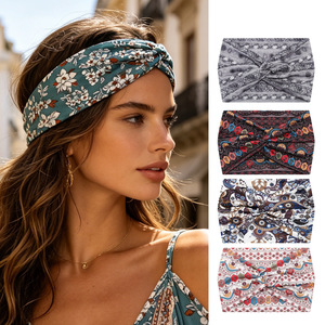 Diadema elástica ancha de algodón estilo bohemio, estampada, absorbente de sudor, para yoga y fitness, turbante creativo, accesorios para el cabello para mujer - Product Image 1