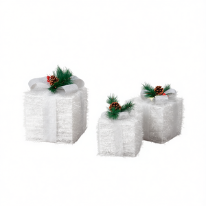 White Faux Fur Garden Gift <b>Box</b> Decoration 7in 6in 5in Cube Set For <b>Christmas</b> Festivities - Product Image 1