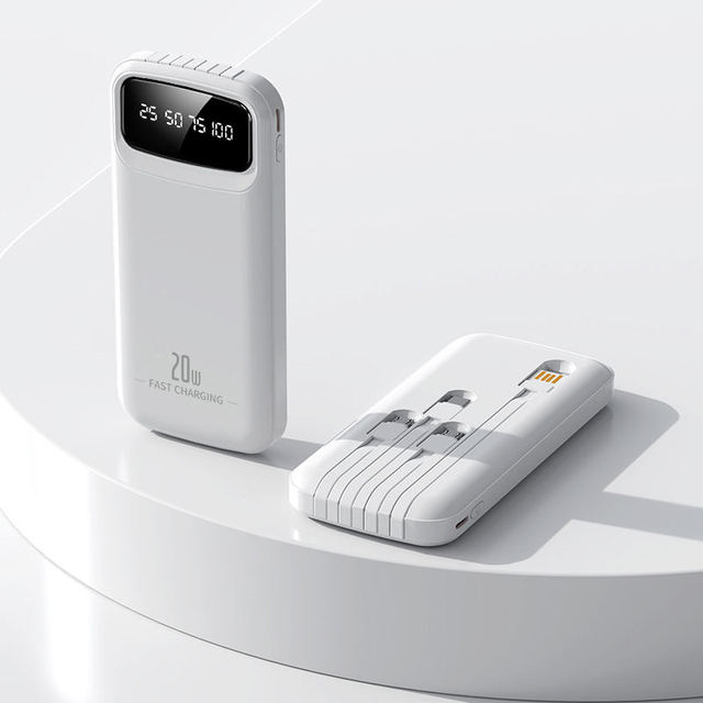 Hot Selling Built in Cable 10000mah Custom Logo Outdoor Portable Universal Power Bank With Four Lines for Smart Phone