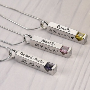 Kişiselleştirilmiş Külleri İçin Urn Kolyeler Paslanmaz Çelik Çubuk Kremasyon Kolyesi Anıtı Külleri Kristal Doğum Taşı Külleri İçin Kolye - Product Image 4