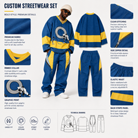 Ensemble de survêtement tricoté sur mesure 500 GSM pour homme, pantalon cargo évasé délavé vintage et sweat à capuche, style streetwear, 2 pièces